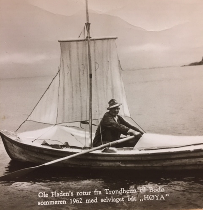 Ole Fladen's rotur fra Trondheim til Bodø sommeren 1962 med selvlaget båt "HØYA"