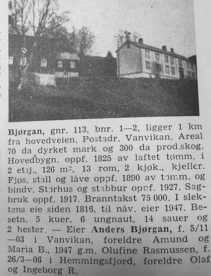 Bjørgan gård, Vanvikan. Norges Bebyggelse.