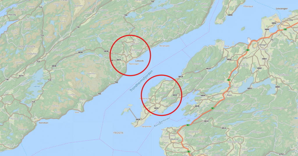 Kart. Leksvik og Frosta.